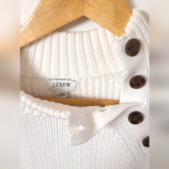 NWOT J. Crew Factory Navy Striped Button Mockneck Sweater - Picture 4 of 7